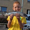 8 Year Old Dylan Hindmarch With His First Salmon. 5th Aug 13 Wick River.